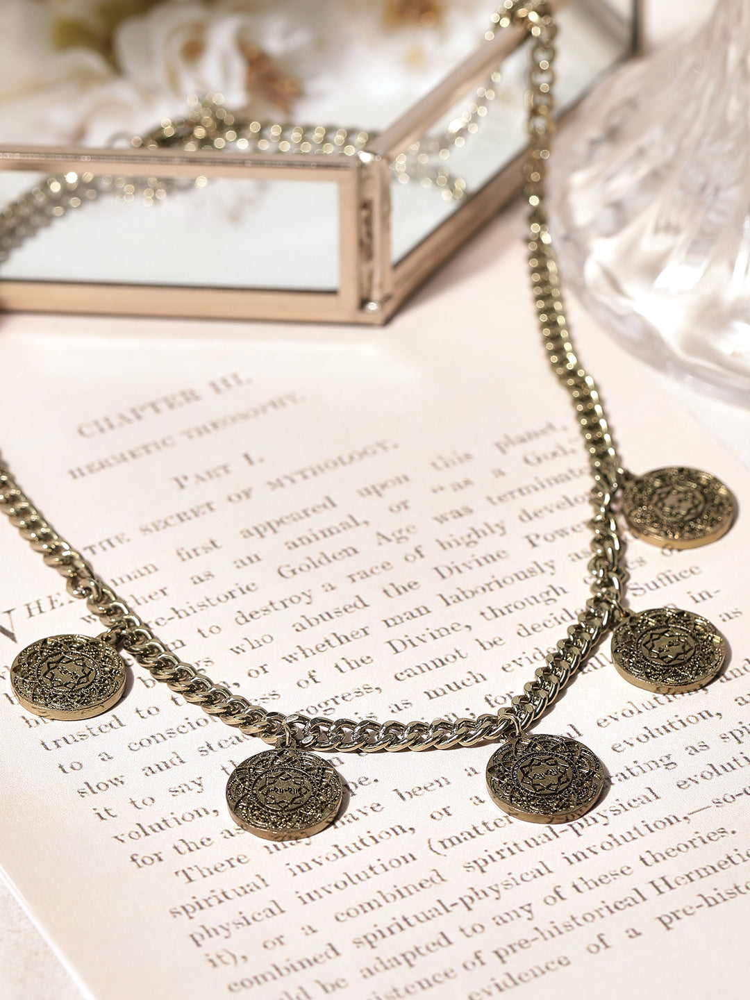 Rubans Voguish Antique Polish Coin Necklace. Gold