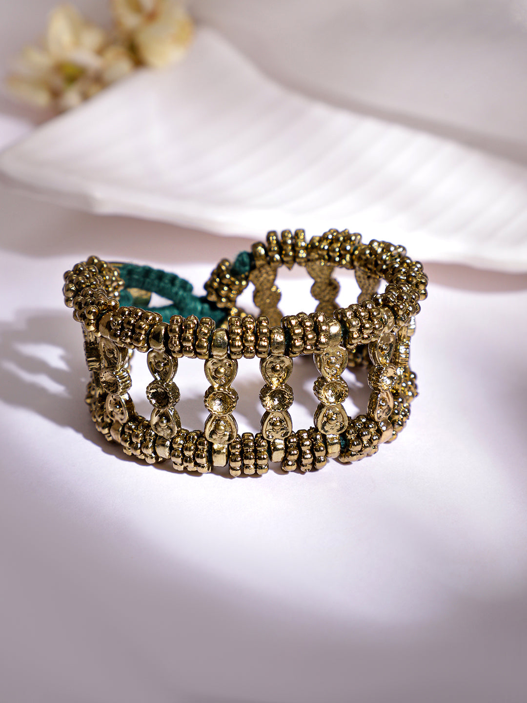 Rubans Voguish Handcrafted Beaded Bracelet Gold