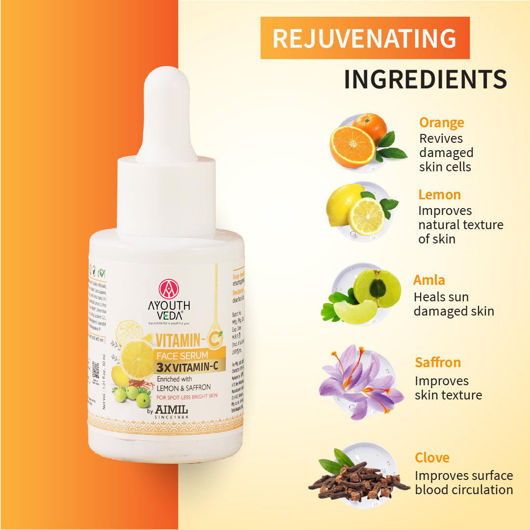 Vitamin-C Face Serum With 3X Vitamin-C | Reduce Discoloration and Enhance Radiance | Enriched with Lemon, Saffron, Orange & Gooseberry | For Spot-less Bright Skin - 30 ml 30ml