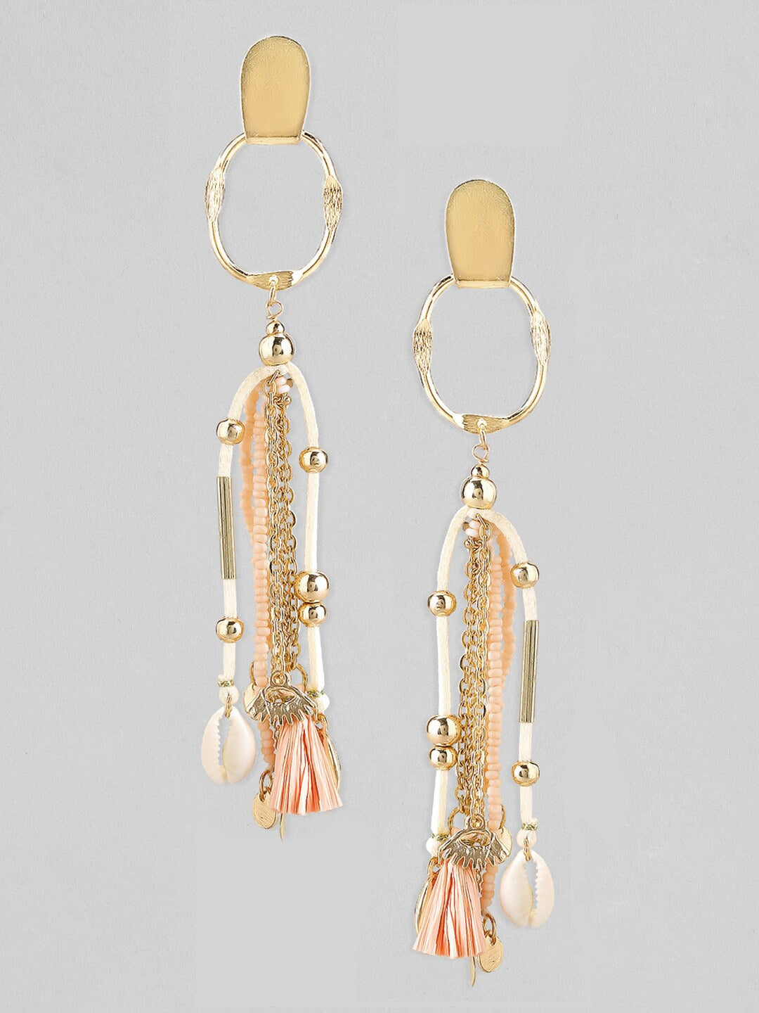 Rubans Voguish Gold Plated Handcrafted Pink Beaded Drop Earrings. Gold