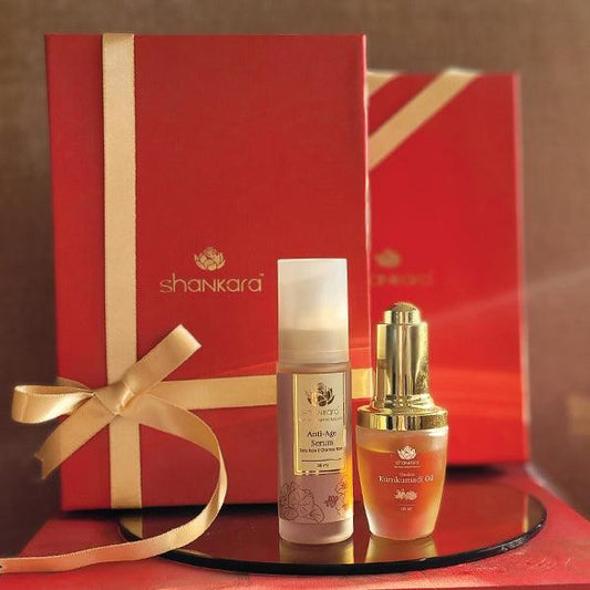 【Shankara India】 Valentine's Graceful Ageing Gift Set Kumkumadi Oil Anti-Age Serum｜ バレンタイン グレイスフル エイジング ギフトセット クムクマディ オイル アンチエイジ セラム｜ クムクマディオイル 18ml＋アンチエイジセラム 30ml