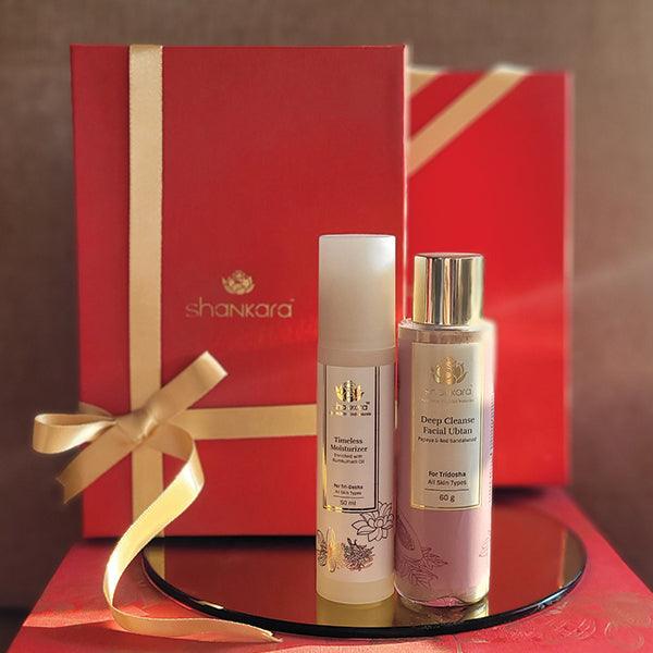【Shankara India】 Valentine's Radiance Luxe Gift Set (Deep Cleanse Facial Ubtal & Timeless Moisturizer)｜ バレンタイン ラディアンス リュクス ギフトセット（ディープクレンズ フェイシャル ウブタン＆タイムレス モイスチャライザー）｜ 60g＋50ml