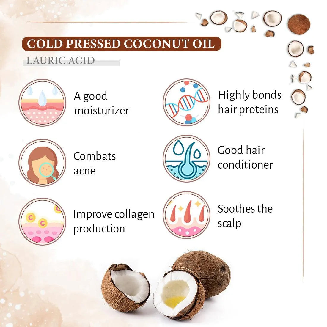 Virgin Coconut Oil, Skin & Hair, Cold Pressed, Moisturizing, Glowing, Soothing Nourishment Anti Dandruff, Rich in Lauric Acid & Vitamin E 200ml