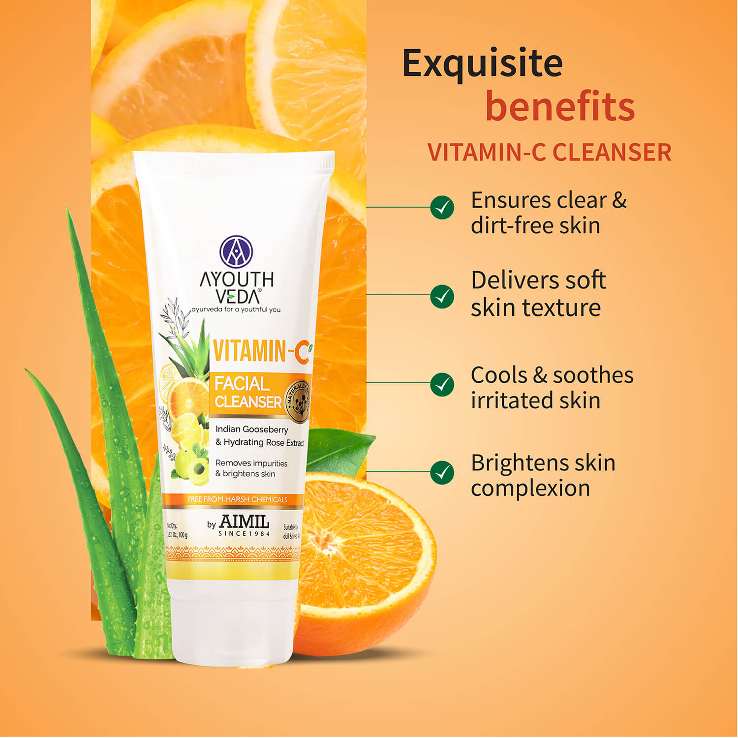 Vitamin-C Regimen: Vitamin-C Facial Cleanser (100 g), Vitamin-C Face Pack Powder (10g×8 sachet), Vitamin-C Face Serum (30 ml) 100g