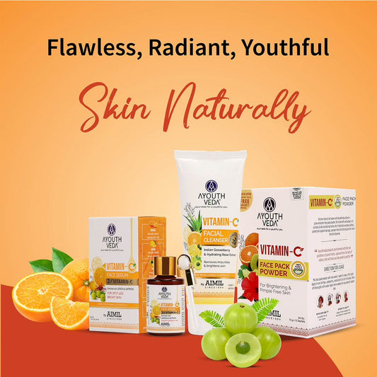 Vitamin-C Regimen: Vitamin-C Facial Cleanser (100 g), Vitamin-C Face Pack Powder (10g×8 sachet), Vitamin-C Face Serum (30 ml) 100g