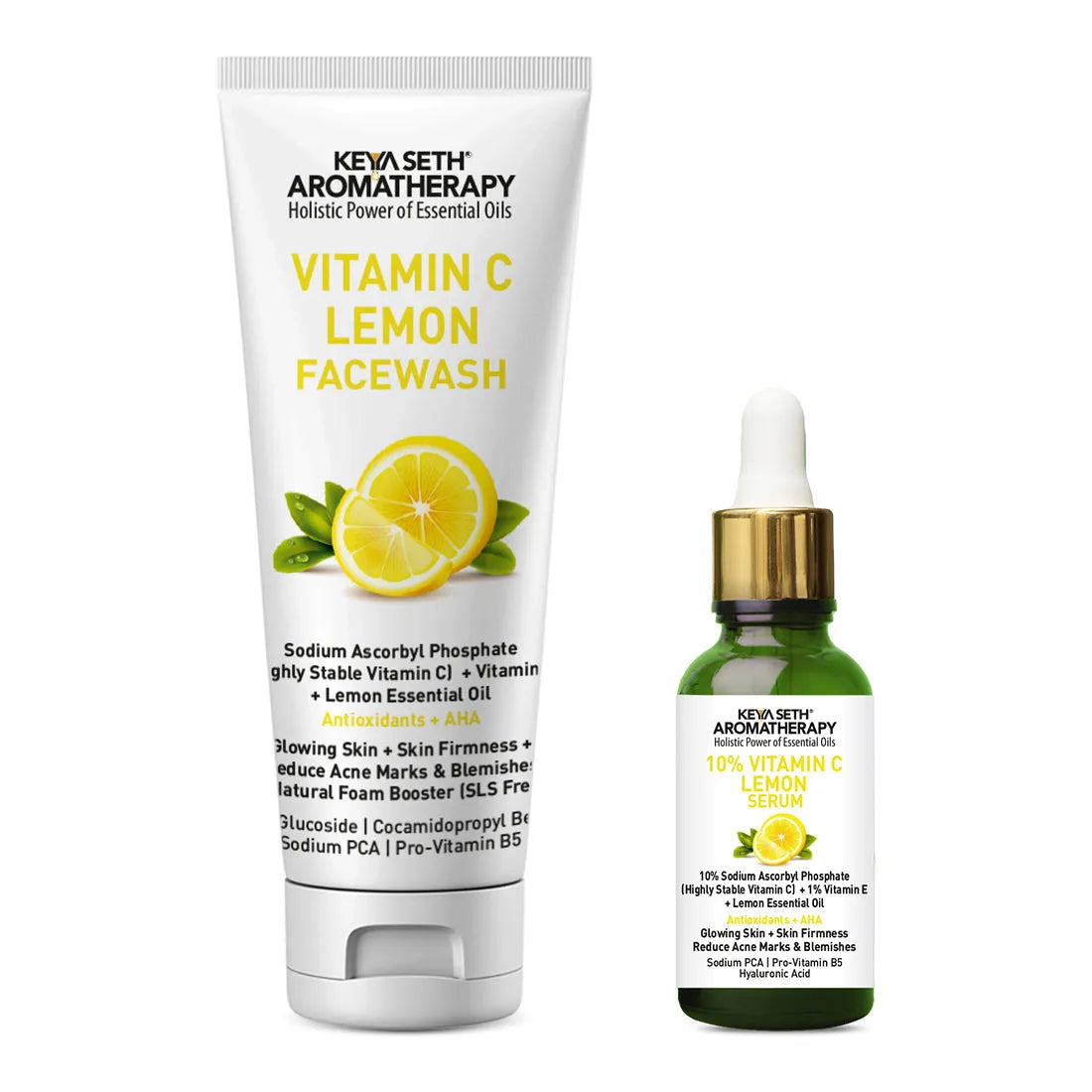 Vitamin C Lemon Combo: Facewash & Serum with Sodium Ascorbyl Phosphate, Vitamin E & AHA for Radiant, Firm, Acne-Free Skin 130ml