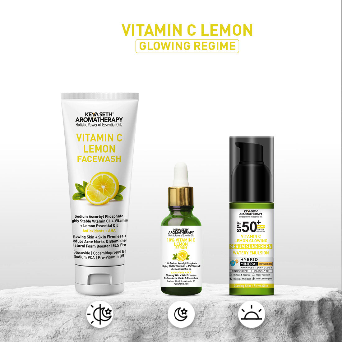 Vitamin C Lemon Glowing Serum Mineral Sunscreen, SPF 50 PA+++, Watery Emulsion, No White Cast, Water Resistant,Tinosorb M + Parsol TX 50ml