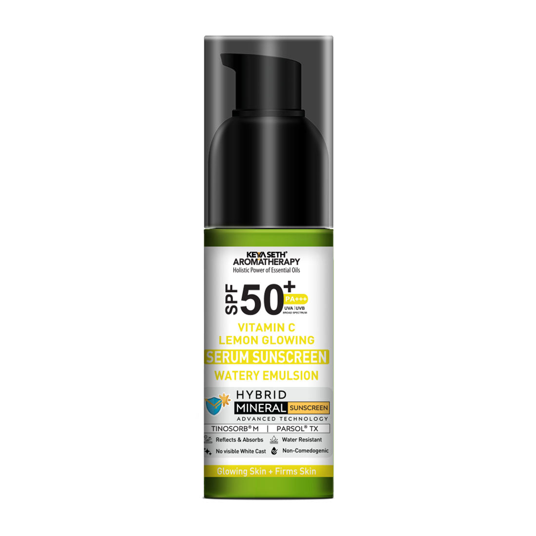 Vitamin C Lemon Glowing Serum Mineral Sunscreen, SPF 50 PA+++, Watery Emulsion, No White Cast, Water Resistant,Tinosorb M + Parsol TX 50ml