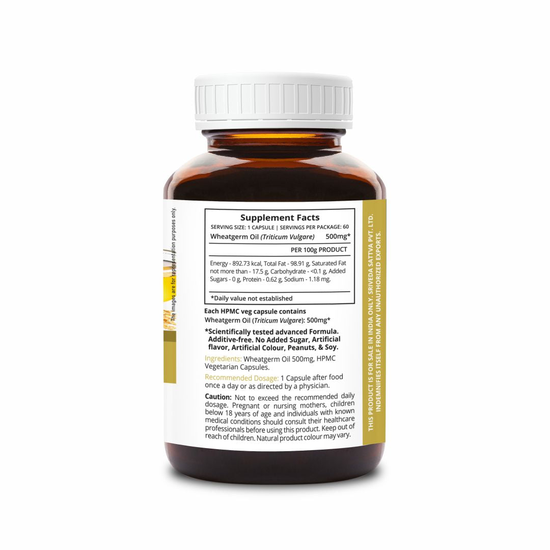 SupaSupp Wheat Germ Oil Vit - E | Enhances Cellular Regeneration, Better Systemic Maintenance And Helps In Weight Management |  Vitamin E | Health Supplement | 60 Veg Cap, 500 mg 500mg