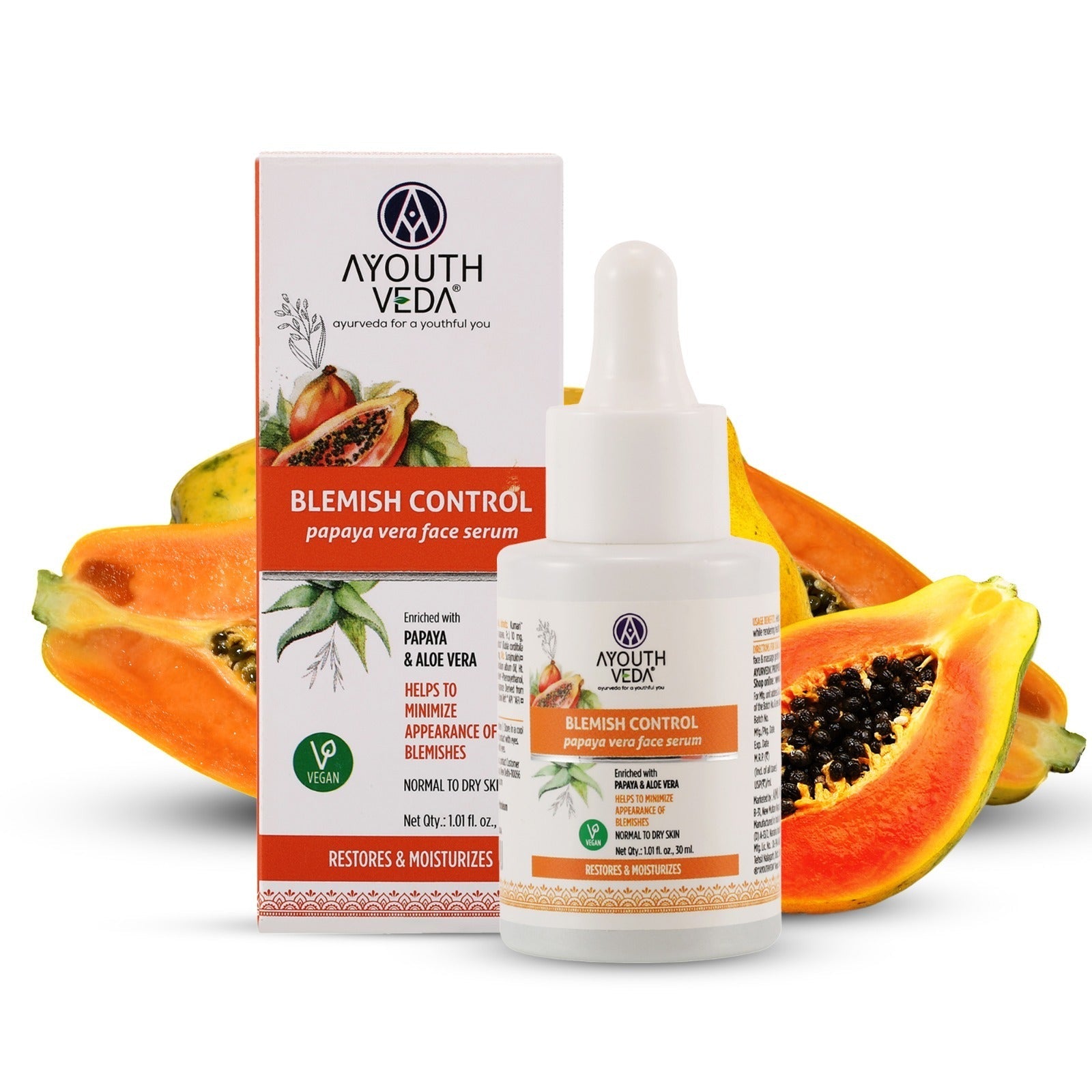 Blemish Control Papaya Vera Face Serum | Gentle Exfoliating Brightening Serum for Blemish-Free, Even-Toned & Radiant Skin | With Papaya Enzymes, Aloe Vera, Licorice & Sunflower Extract | Net Qty 30 ml 30ml