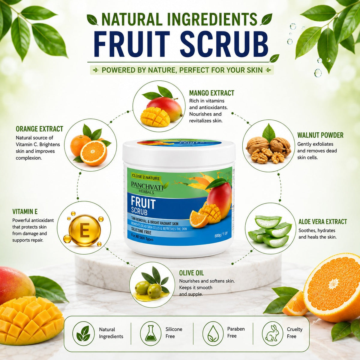 【Panchvati Herbals】 Fruit Scrub｜フルーツ スクラブ 大容量｜800ml