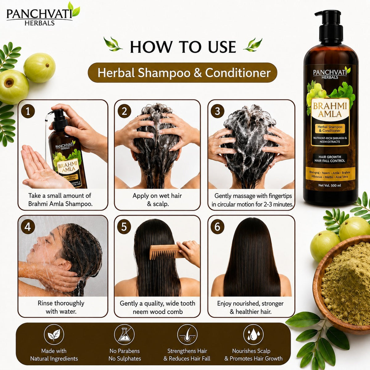 Brahmi Amla Herbal Shampoo & Conditioner 500ml x 2