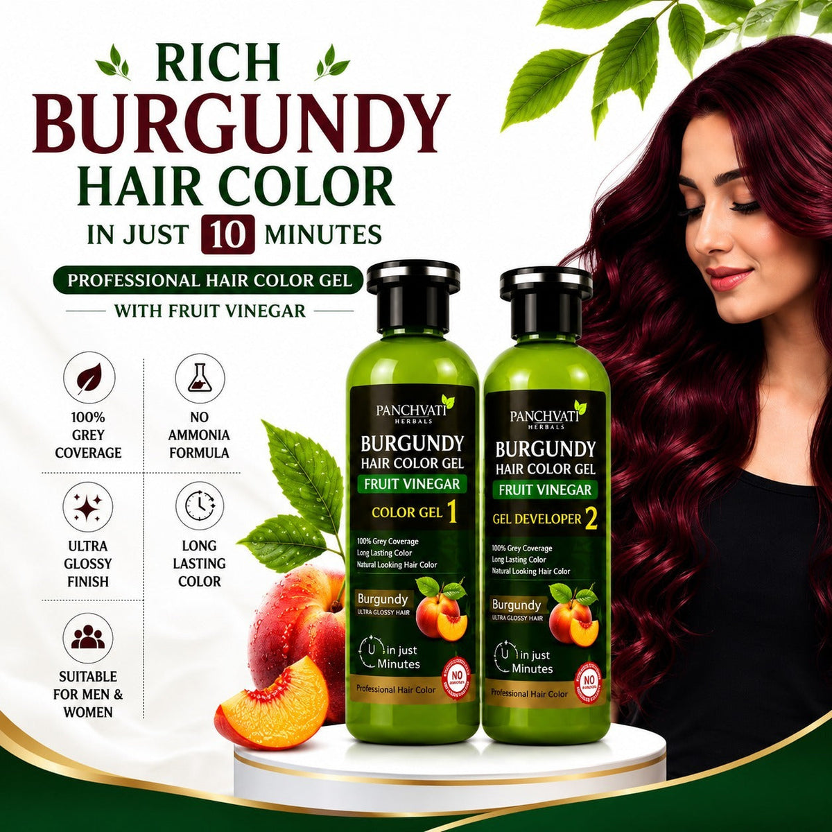 【Panchvati Herbals】 Burgundy Hair Color Gel with Fruit Vinegar｜フルーツビネガー ヘアカラージェル バーガンディ 大容量｜500ml×2（1L）