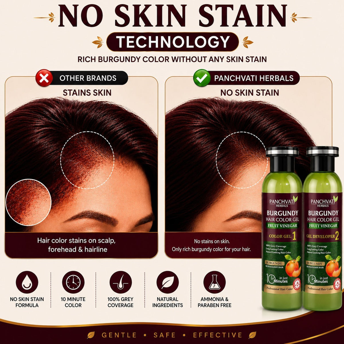 【Panchvati Herbals】 Burgundy Hair Color Gel with Fruit Vinegar｜フルーツビネガー ヘアカラージェル バーガンディ 大容量｜500ml×2（1L）
