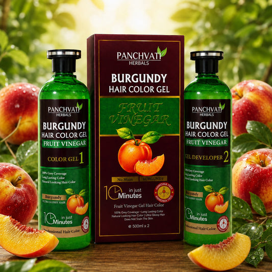 【Panchvati Herbals】 Burgundy Hair Color Gel with Fruit Vinegar｜フルーツビネガー ヘアカラージェル バーガンディ 大容量｜500ml×2（1L）