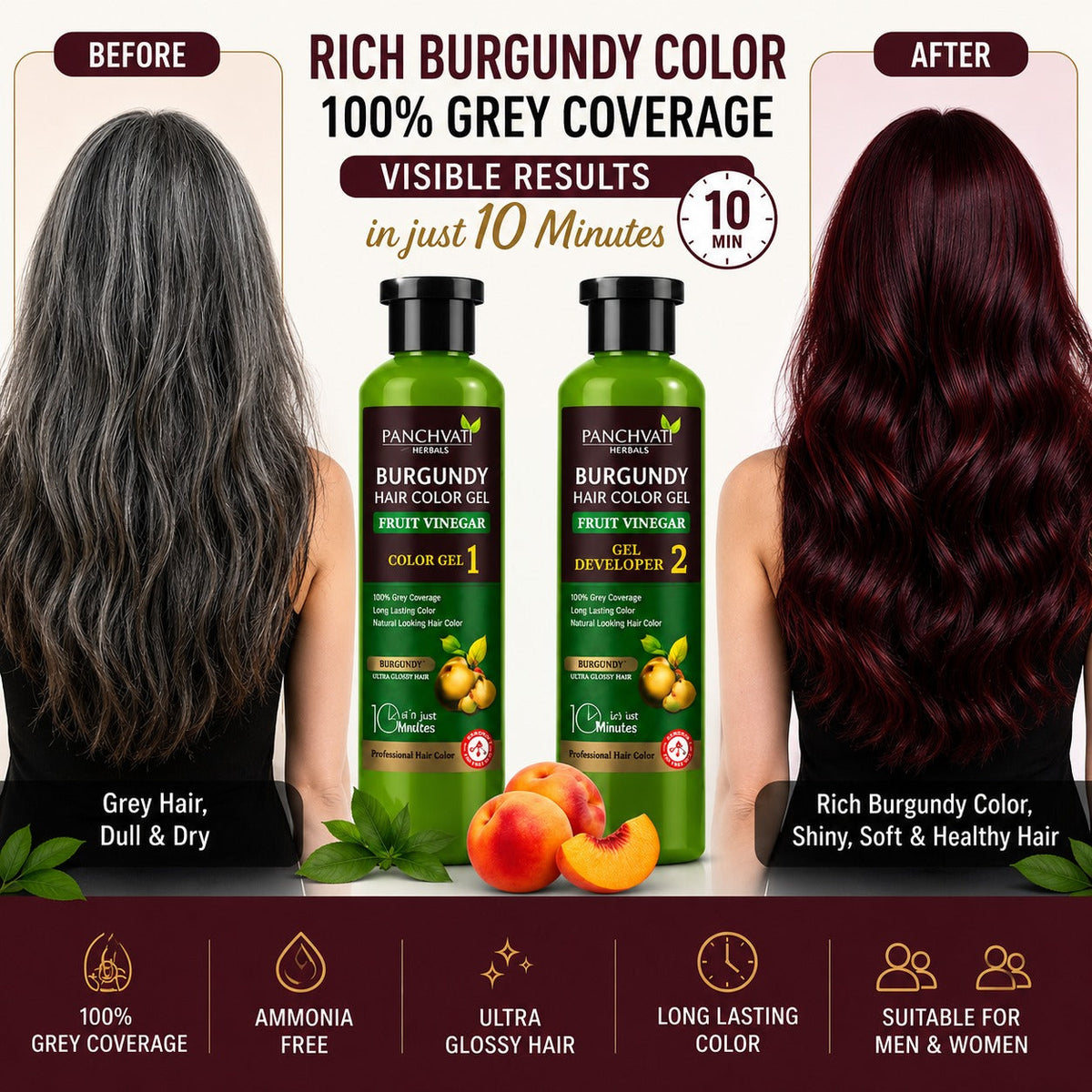 【Panchvati Herbals】 Burgundy Hair Color Gel with Fruit Vinegar｜フルーツビネガー ヘアカラージェル バーガンディ 大容量｜500ml×2（1L）