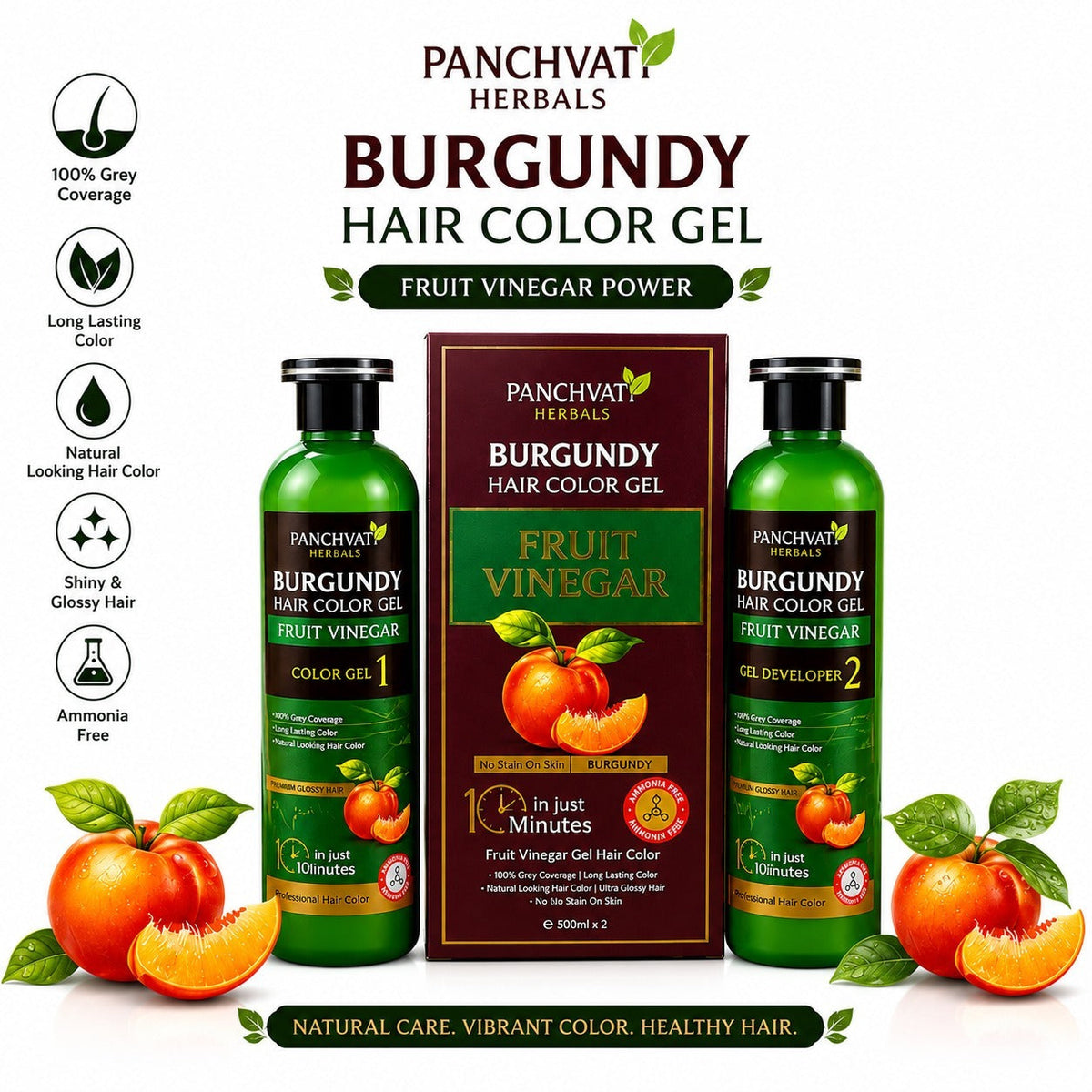 【Panchvati Herbals】 Burgundy Hair Color Gel with Fruit Vinegar｜フルーツビネガー ヘアカラージェル バーガンディ 大容量｜500ml×2（1L）