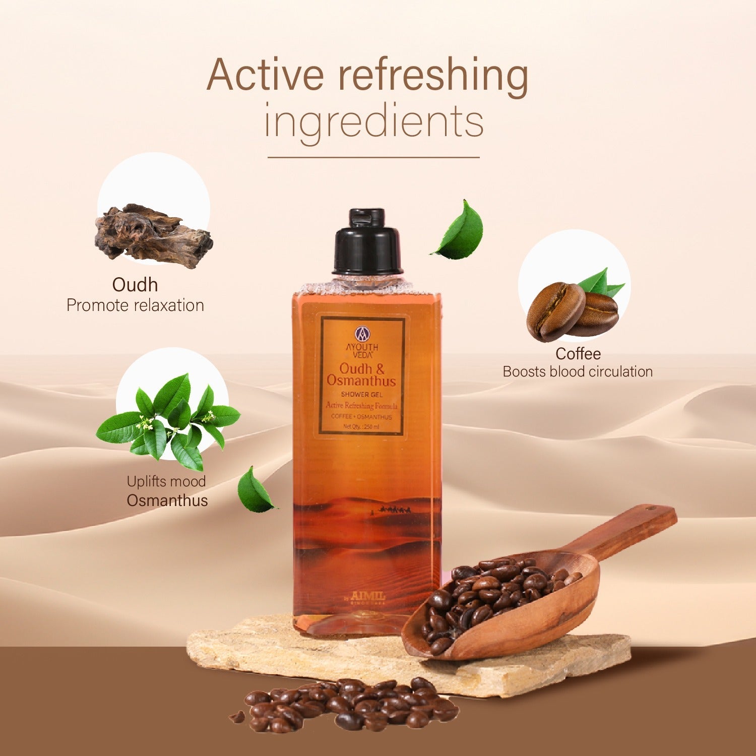 Oudh & Osmanthus Shower Gel with Coffee | Aromatic Body Wash for Revitalizing & Hydrating Skin | Sulfate-Free Luxury Cleanser for Men & Women | (250 ml) 250ml