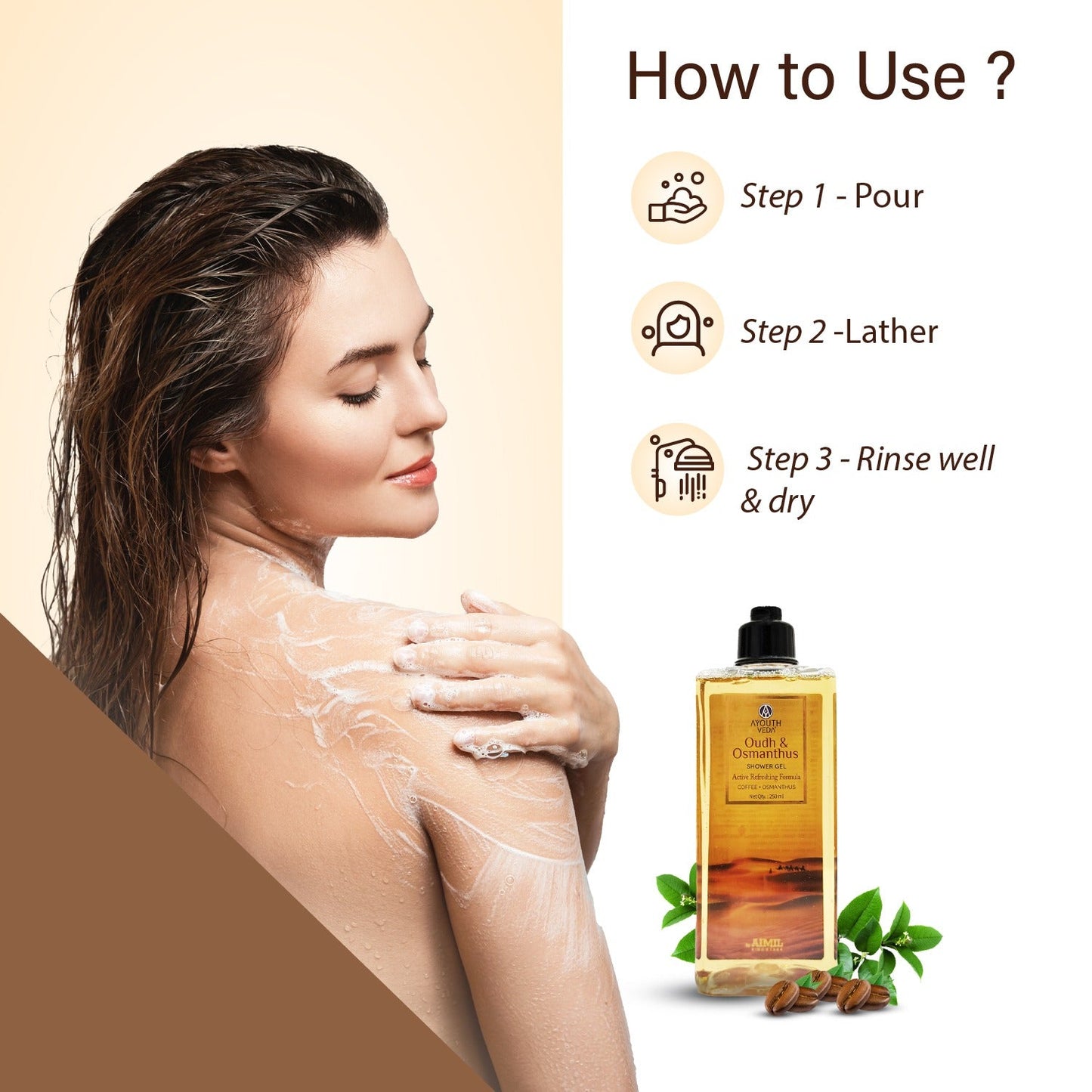 Oudh & Osmanthus Shower Gel with Coffee | Aromatic Body Wash for Revitalizing & Hydrating Skin | Sulfate-Free Luxury Cleanser for Men & Women | (250 ml) 250ml