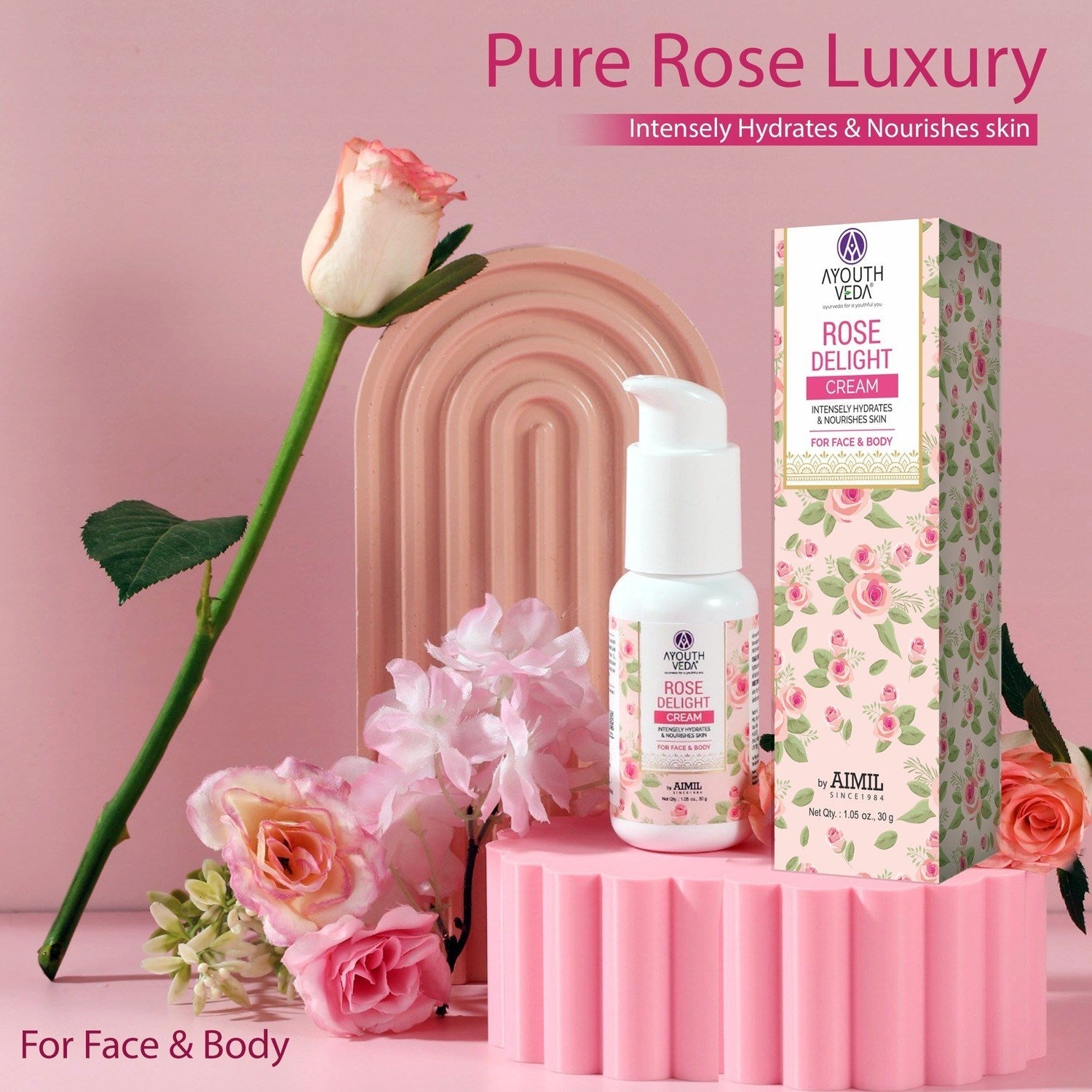 Rose Delight Face Cream for Women & Men | With Real Rose Extracts & Sunflower Oil | Natural Moisturizer for Hydrated & Nourished Skin | For All Skin Types (30g) 30g