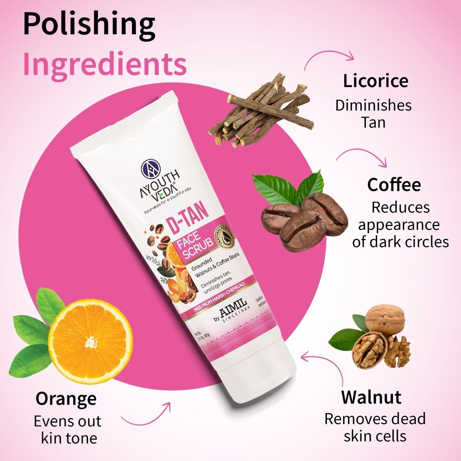 D-Tan Scrub for Tan Removal, Glowing Skin & Deep Exfoliation | With Papaya, Lemon, Almond & Walnut | Removes Dead Skin Cells, Improves Texture | For All Skin Types | 100g 100g