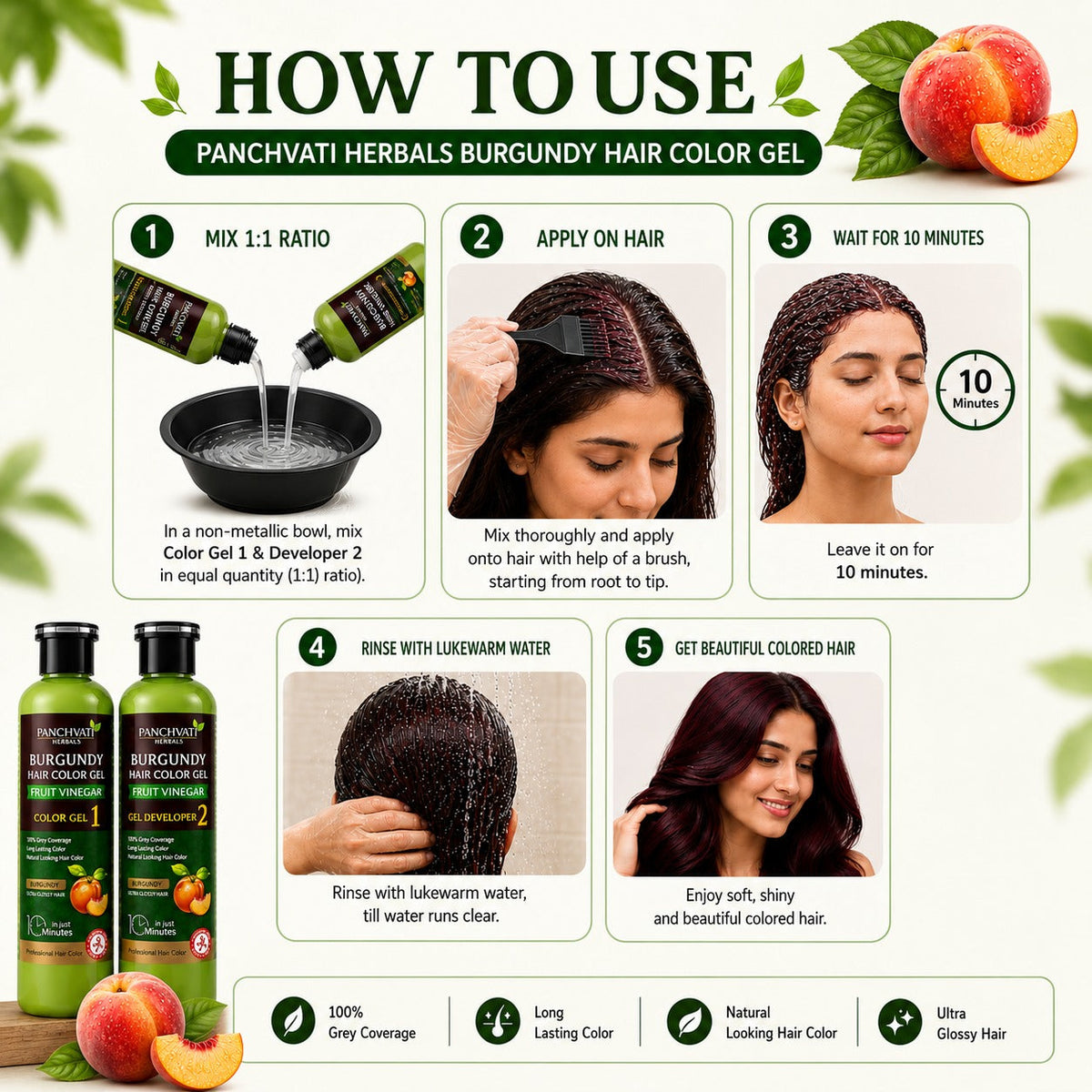 Burgundy Hair Color Gel with Fruit Vinegar 500ml x 2