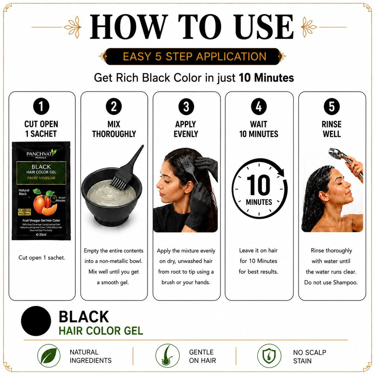 Fruit Vinegar Black Hair Color Gel 25ml x 10 Sachets