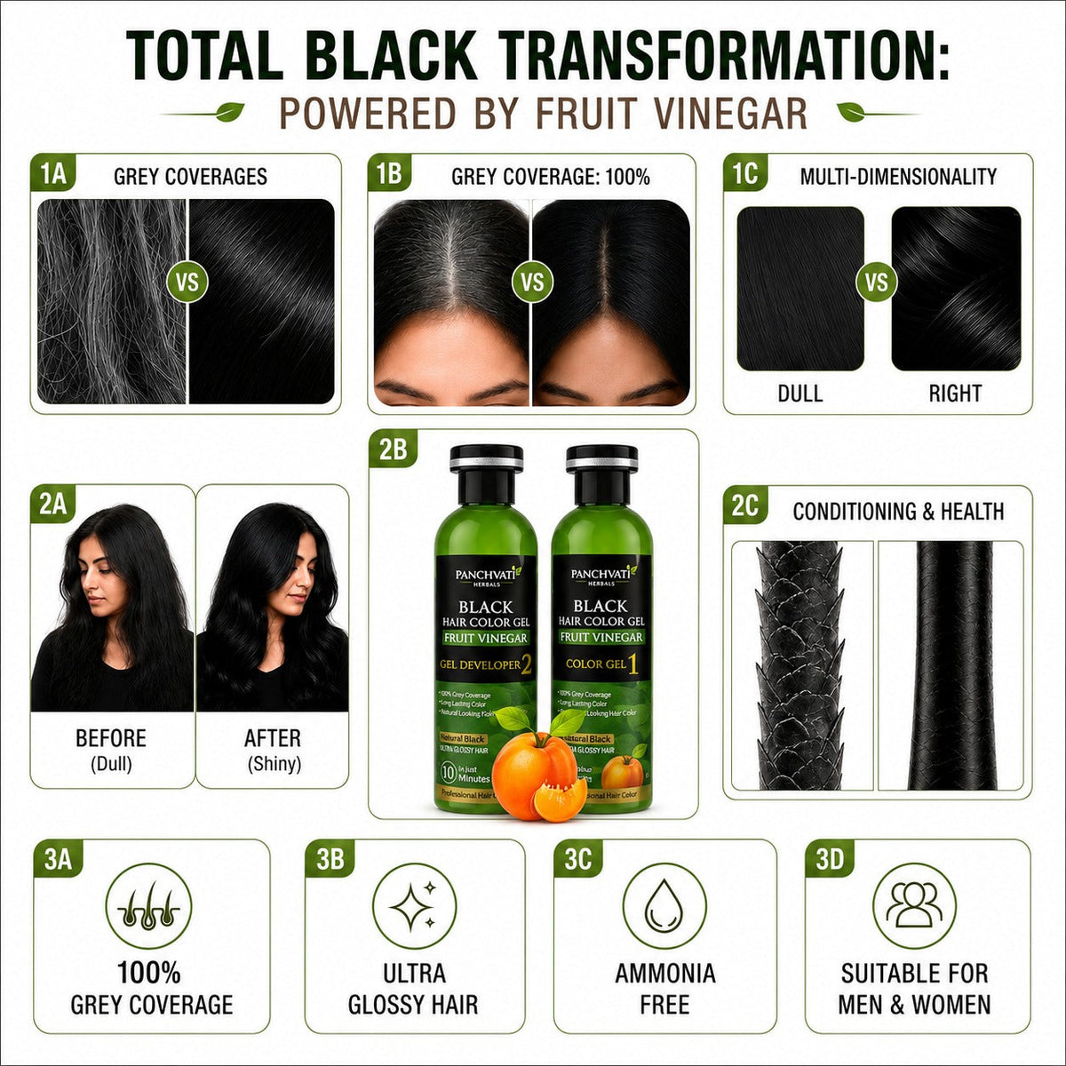 Black Hair Color Gel Fruit Vinegar 500ml x 2