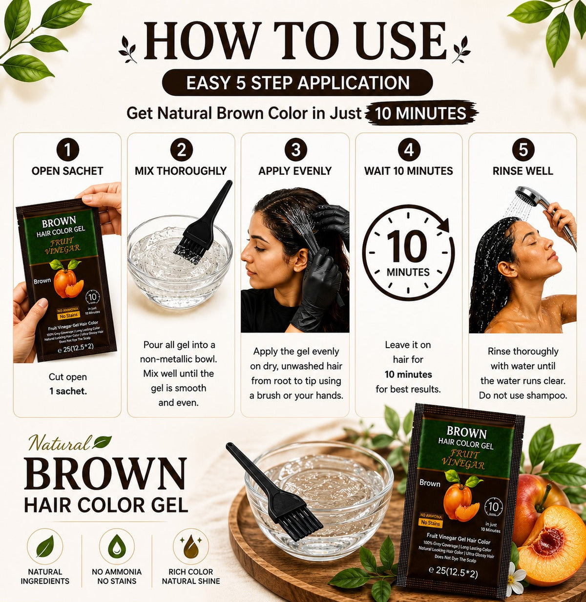 Fruit Vinegar Brown Hair Color Gel 25ml x 10 Sachets