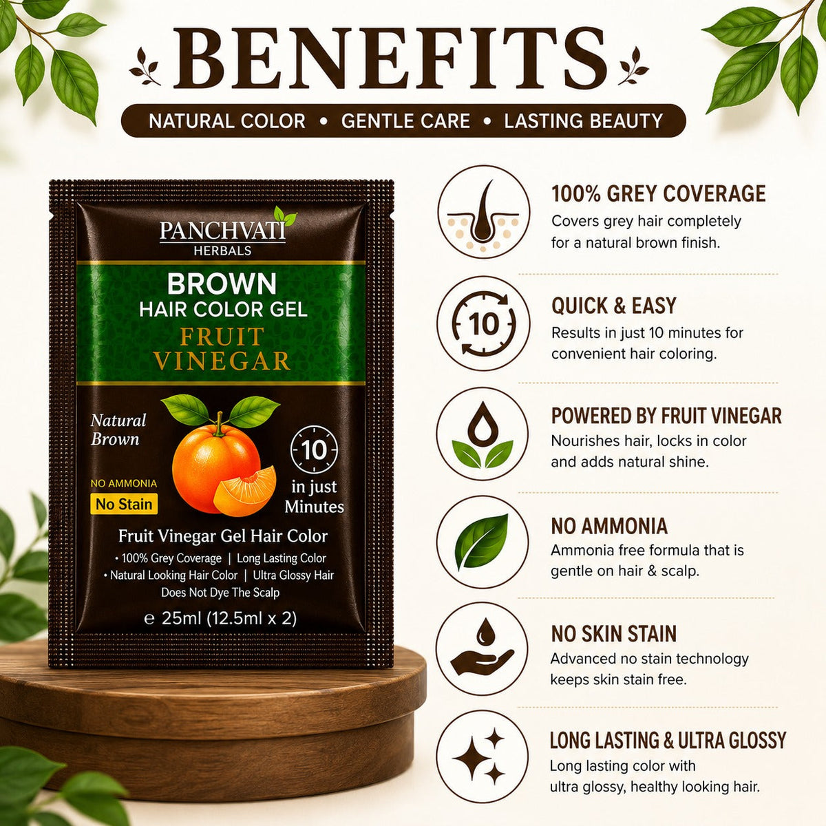Fruit Vinegar Brown Hair Color Gel 25ml x 10 Sachets