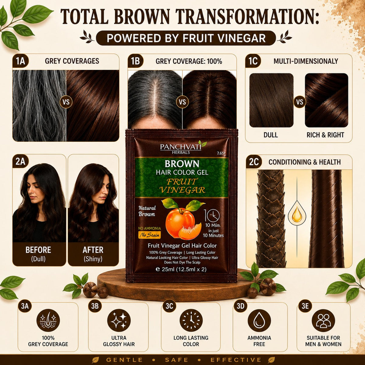 Fruit Vinegar Brown Hair Color Gel 25ml x 10 Sachets
