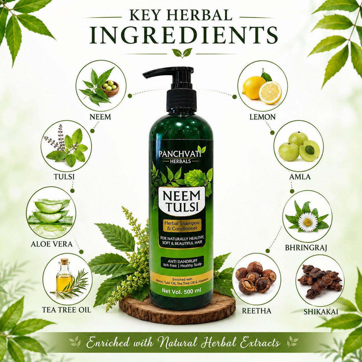 Neem & Tulsi Herbal Shampoo with Conditioner 500ml