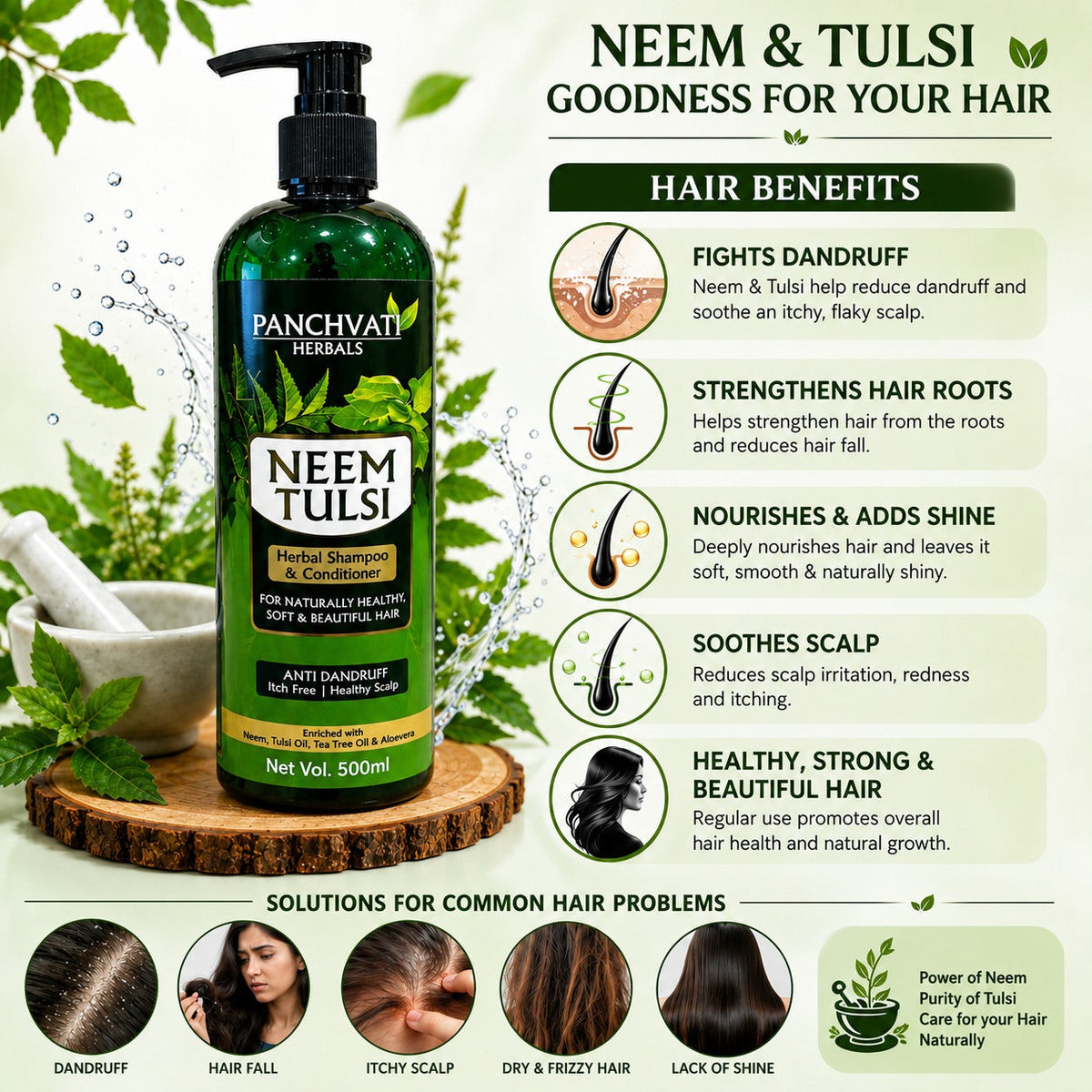 Neem Tulsi Herbal Shampoo & Conditioner 500ml x 2