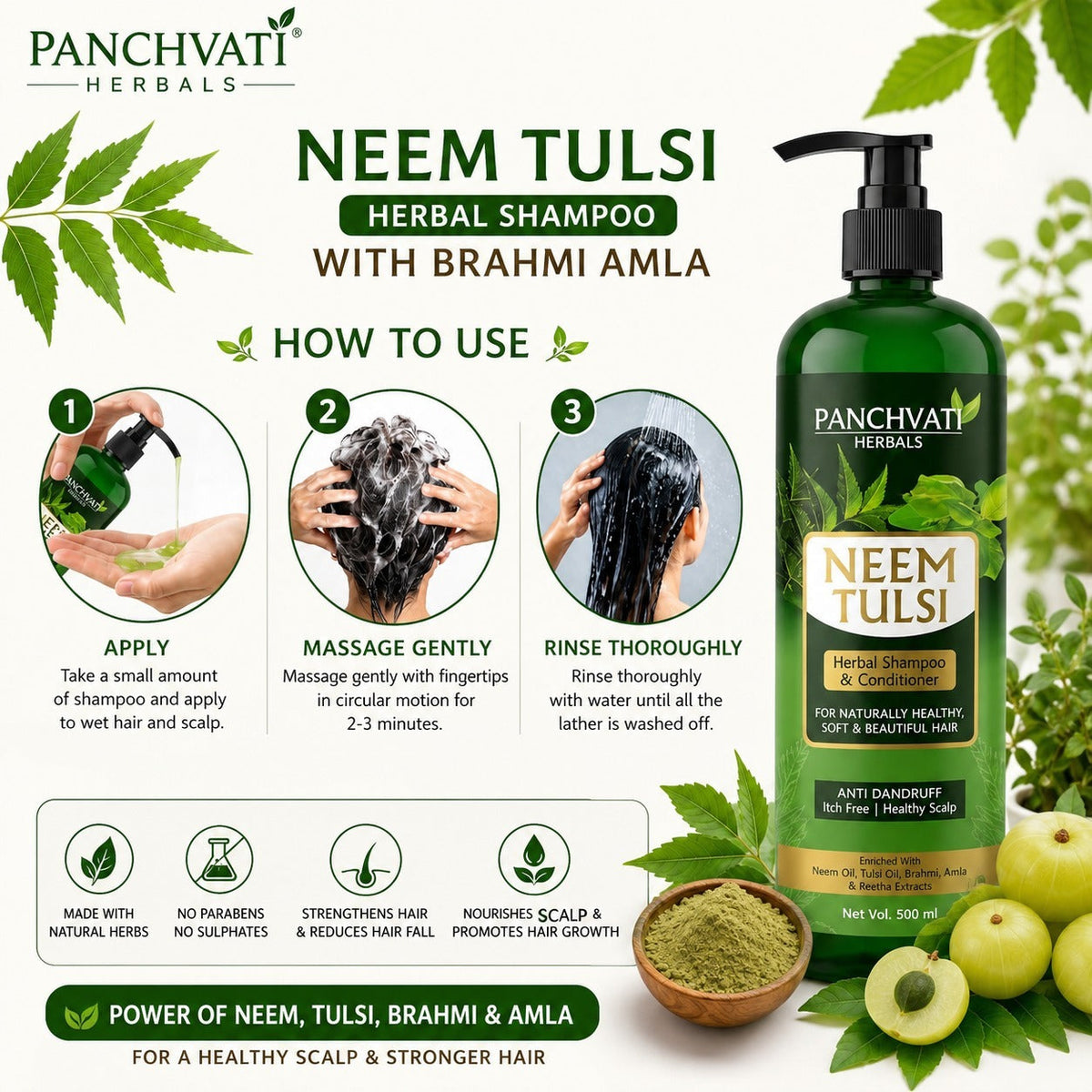 Neem Tulsi Herbal Shampoo & Conditioner 500ml x 2
