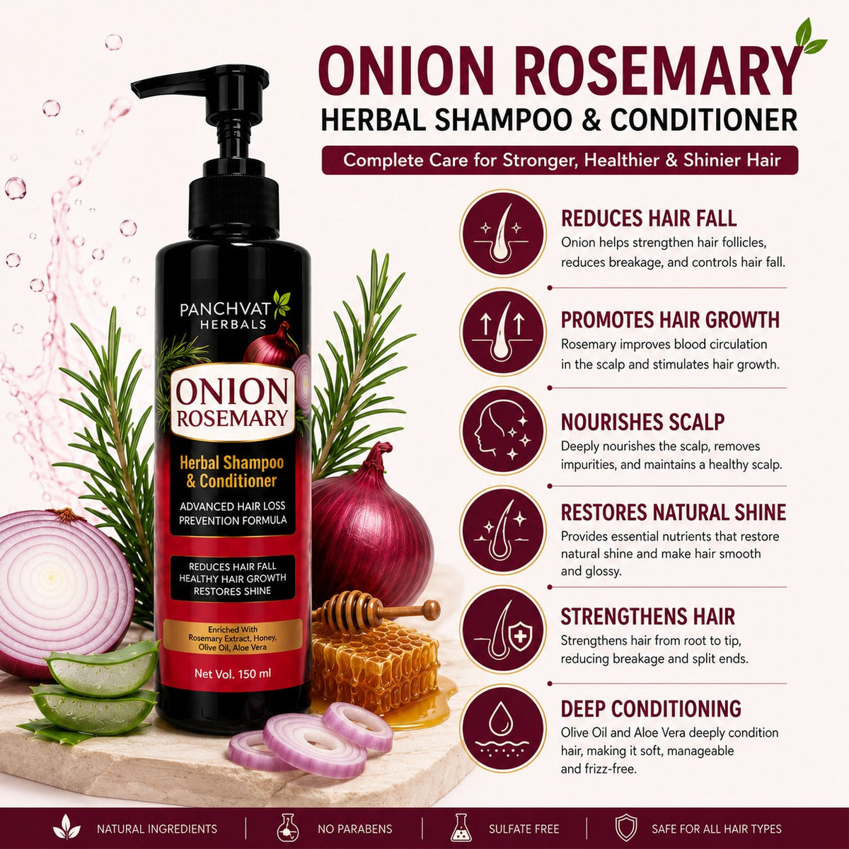 Onion Rosemary Herbal Shampoo & Conditioner 150ml x 2
