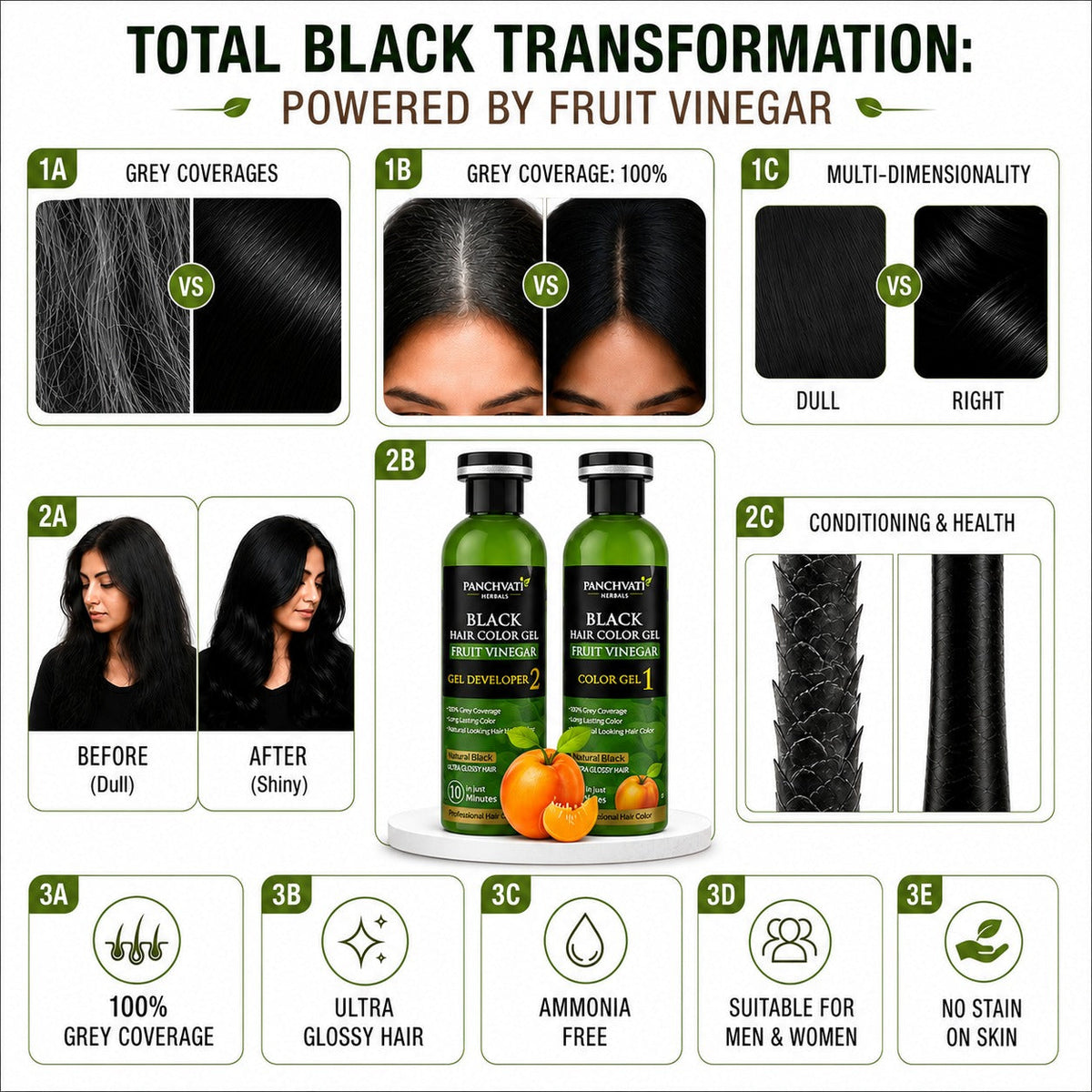 【Panchvati Herbals】 Black Hair Color Gel Fruit Vinegar｜フルーツビネガー ヘアカラージェル ブラック 大容量｜500ml×2（1L）