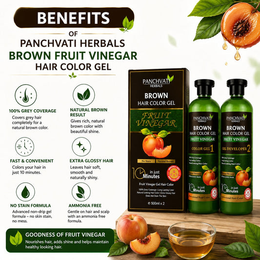 【Panchvati Herbals】 Brown Hair Color Gel Fruit Vinegar｜フルーツビネガー ヘアカラージェル ブラウン 大容量｜500ml×2（1L）