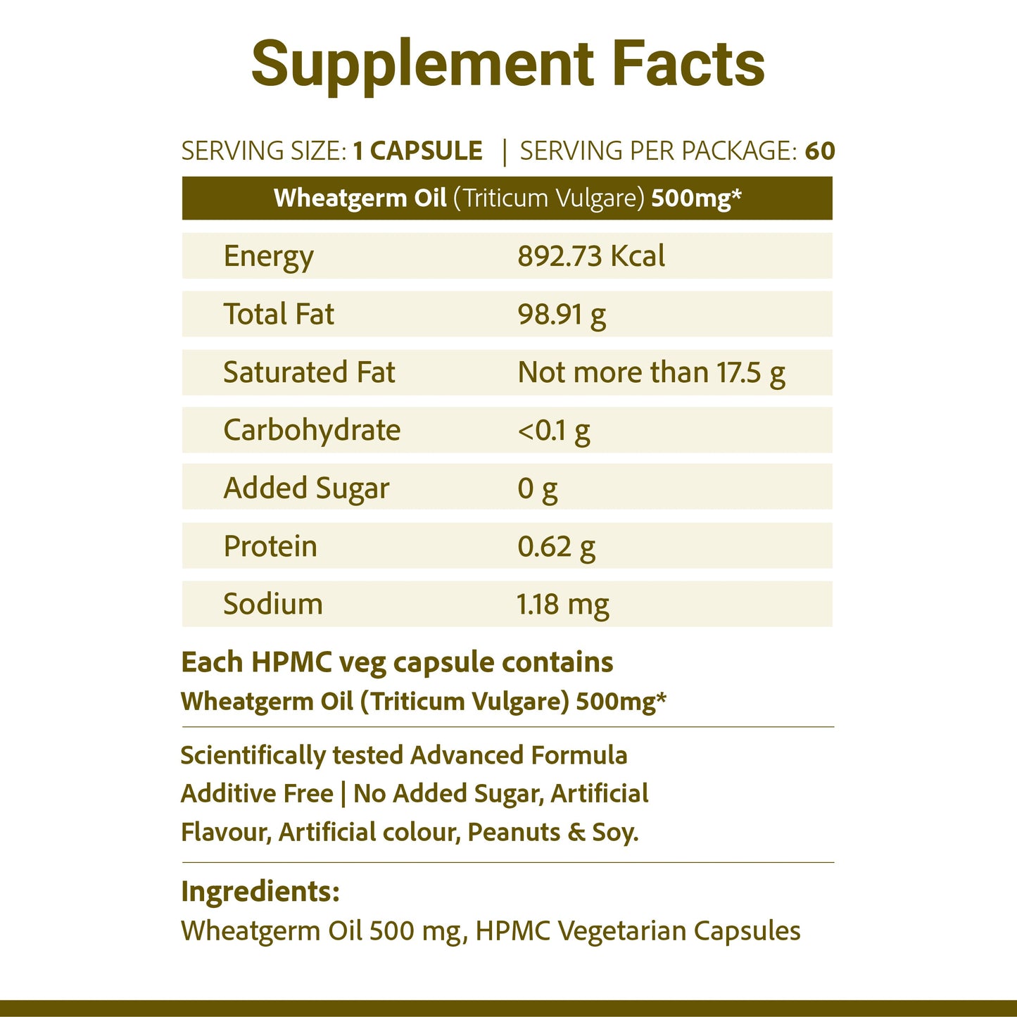 SupaSupp Wheat Germ Oil Vit - E | Enhances Cellular Regeneration, Better Systemic Maintenance And Helps In Weight Management |  Vitamin E | Health Supplement | 60 Veg Cap, 500 mg 500mg