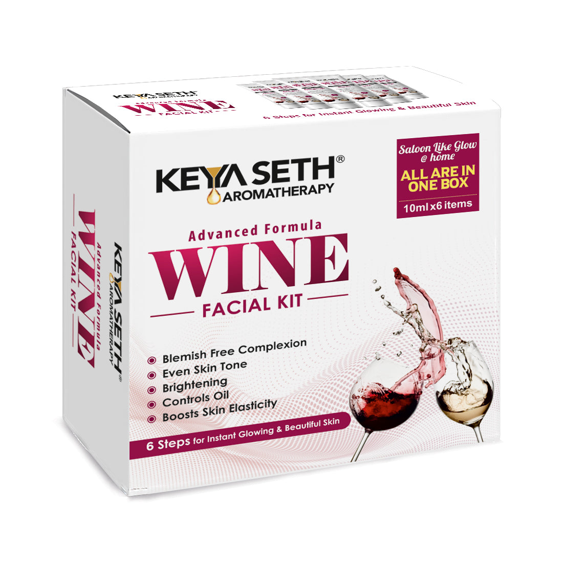 Wine Facial Kit 6 Steps Enriched with Red Grape Seed Extract for Instant Glowing, Blemish-free Even Complexion Increase Elasticity & Circulation 60g