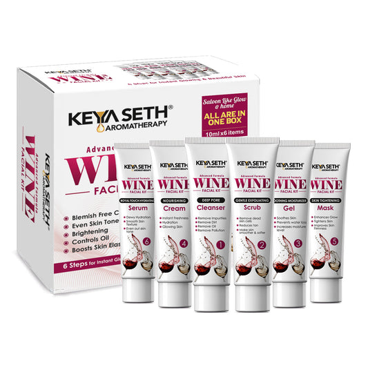 Wine Facial Kit 6 Steps Enriched with Red Grape Seed Extract for Instant Glowing, Blemish-free Even Complexion Increase Elasticity & Circulation 60g