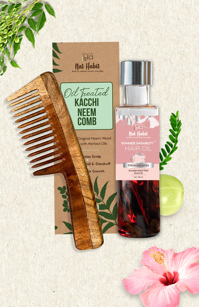 Wide Tooth Comb & Hibiscus DASABUTI Hair Oil 2点セット