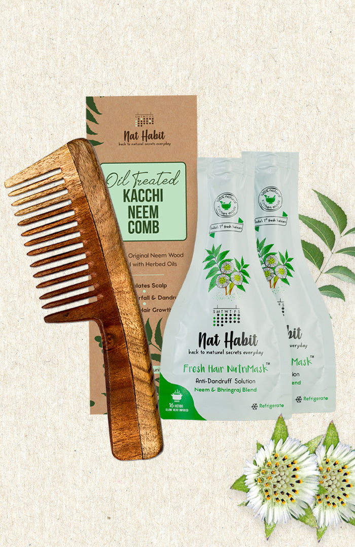 Wide Tooth Comb & Neem Bhringraj NutriMask Combo Pack of 3