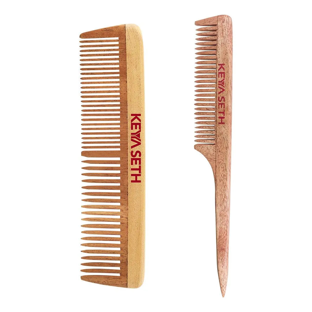 Handmade Neem Wooden Comb for Women Detangling, Promotes Hair Growth, Frizz Control, Perfect for Hair Partition, Suitable for All Hair Types, Dual tooth & Tail Comb Combo 100g