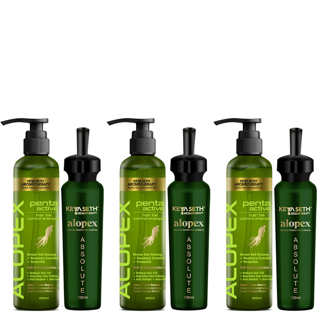 Absolute Hair Growth Serum Treatment Kit–Shampoo & Solution with Biotin, Rosemary & Ginseng 300ml x 3