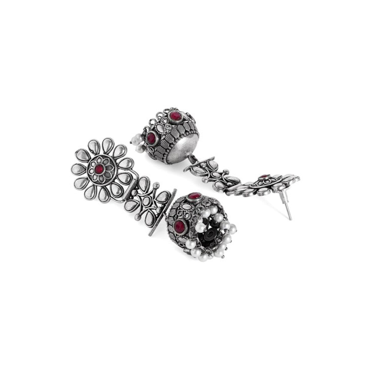 Rubans Oxidized Silver Plated Handcrafted Jhumka Earrings Silver
