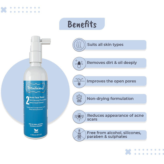 Teenilicious Acne Face Toner With Benzoyl Peroxide 100ml - For Inflamed Acne Prone Skin 100ml