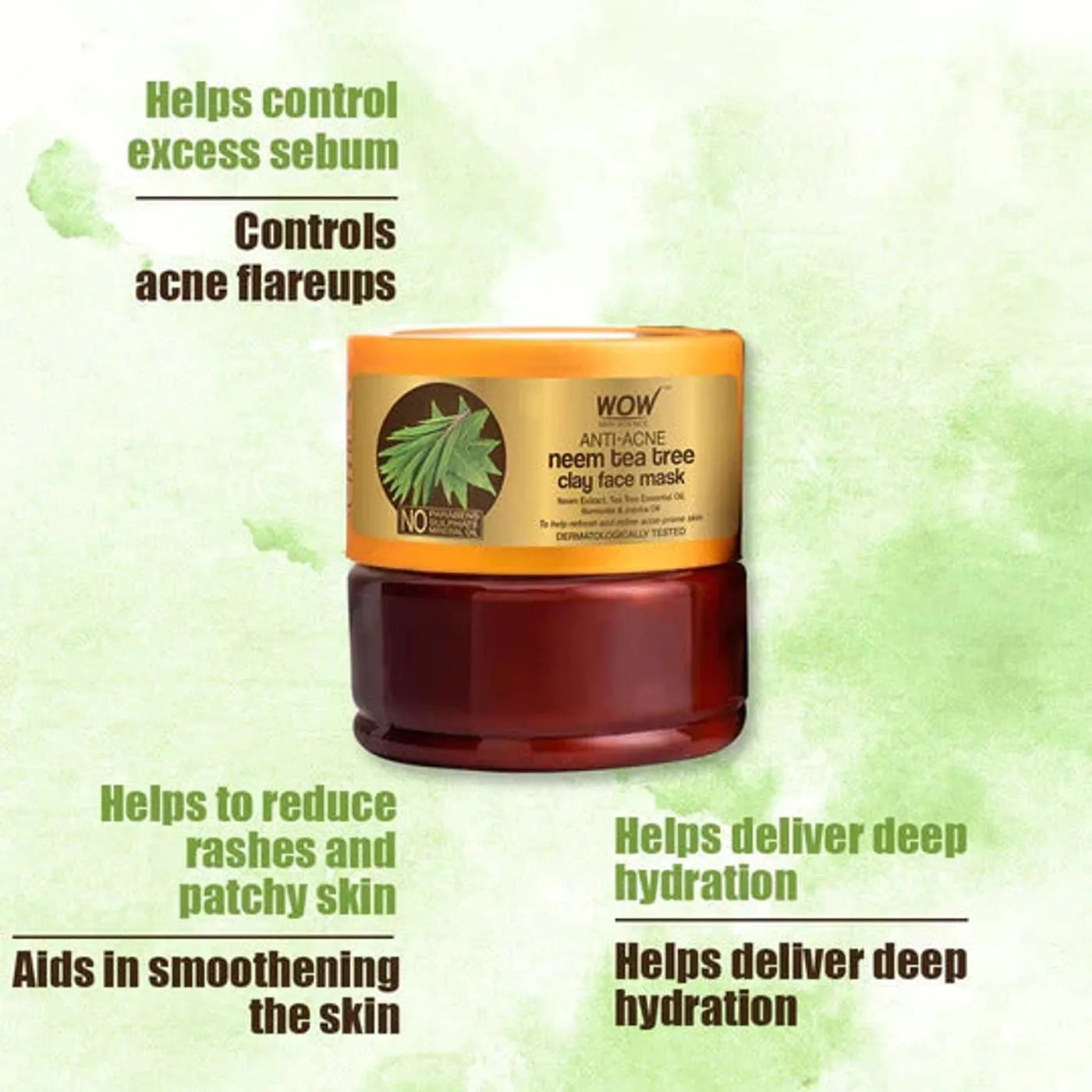 Neem & Tea Tree Oil Anti-Acne Clay Face Mask Controls Oil and Reduces 200ml