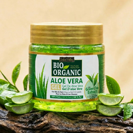 【Indus Valley】 Bio Organic Pure Aloe Vera Gel With Green Tea Extract For Young, Radiant Skin & Hair｜ビオ オーガニック ピュア アロエベラジェル グリーンティーエキス配合｜175ml