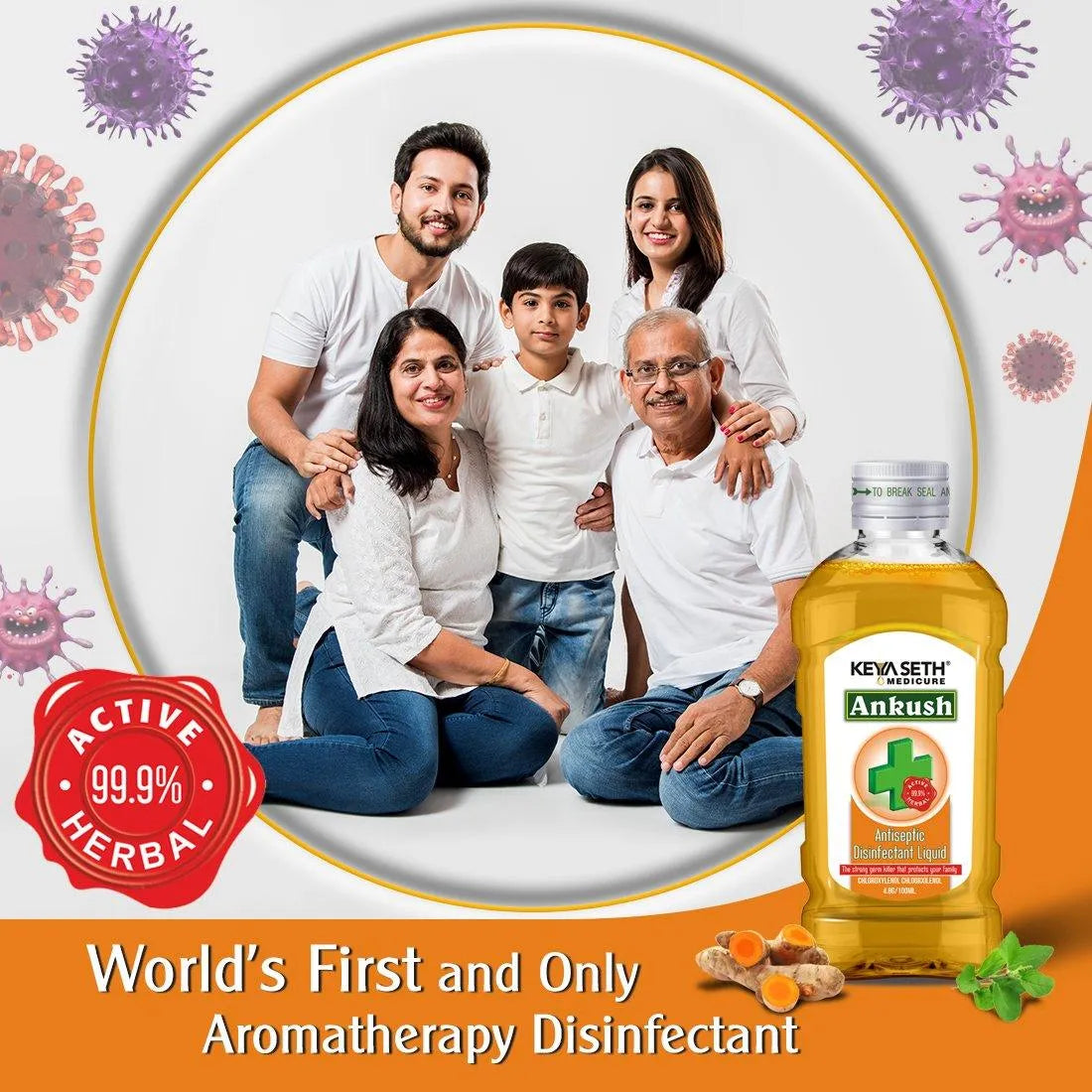 Ankush Antiseptic Disinfectant Liquid - First Aid, Medical, Multipurpose Personal Hygiene & Home Cleaner, Neem, Tulsi & Eucalyptus Essential Oil 550ml