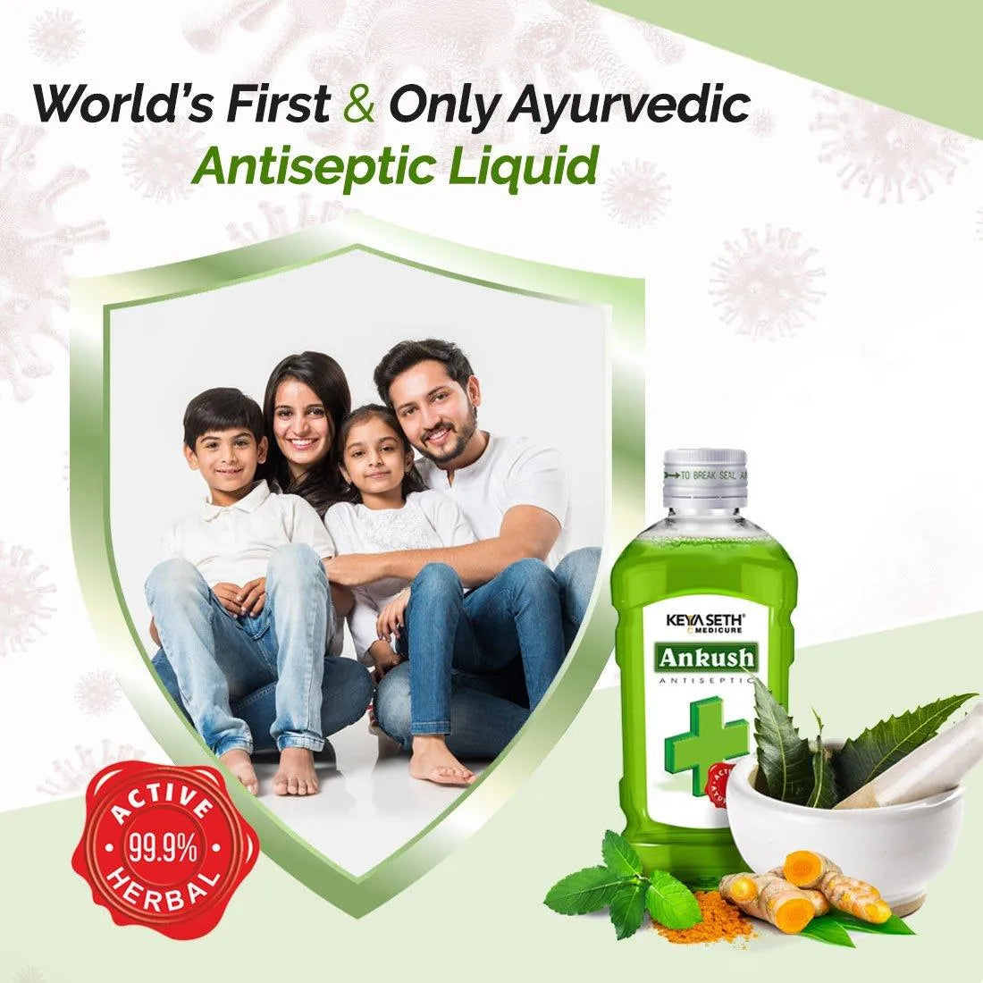 Ankush Ayurvedic Antiseptic Liquid, No Burning Sensation for First Aid & Personal Hygiene, Enriched with Neem, Tulsi, Lavender & Rose Essential Oil 100ml